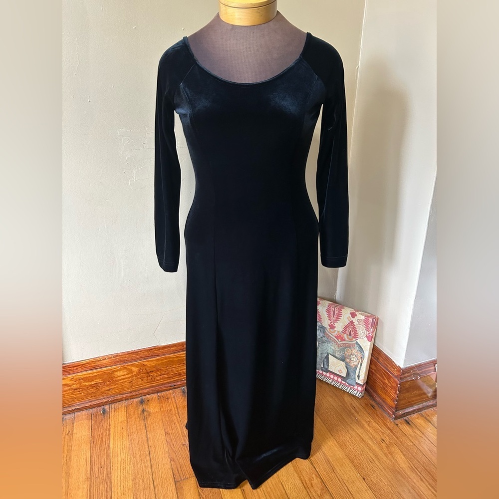MODA INTERNATIONAL 90s Y2K WHIMSIGOTH VELOUR VAMPIRE MIDI DRESS Sz Small Petite